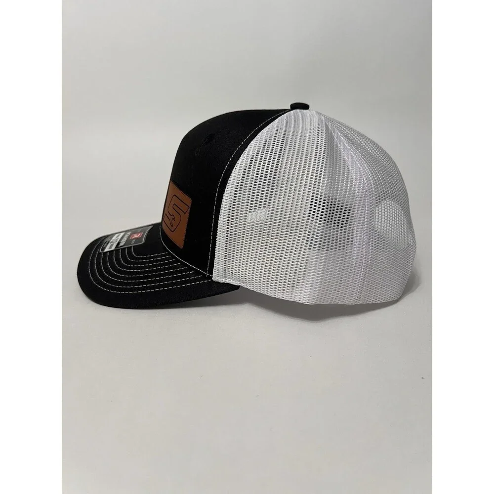 Snap-On Richardson 112 Mesh Back Trucker Hat Brown Leather Patch Black/White NWT